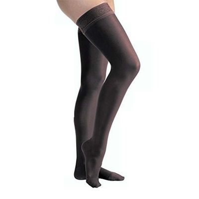 JOBST UltraSheer Compression Stockings, 20-30 mmHg, Thigh High, Silicone Lace Band, Closed Toe, Classic Black, Medium Petite