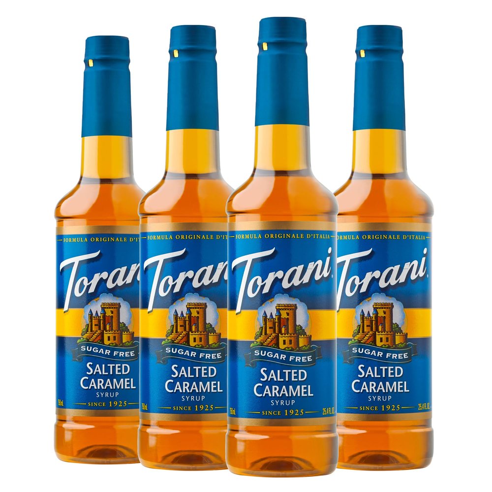 Torani Sugar-Free Syrup, Salted Caramel Syrup, 25.4 Fl Oz Bottle (Pack of 4)