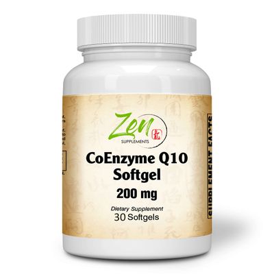 Zen Supplements CoEnzyme Q10 200mg - Coq 10 in Vitamin E Oil - Antioxidant Support, Heart Health, Energy, Healthy Cholesterol - Non-GMO & Gluten Free 30-Softgel