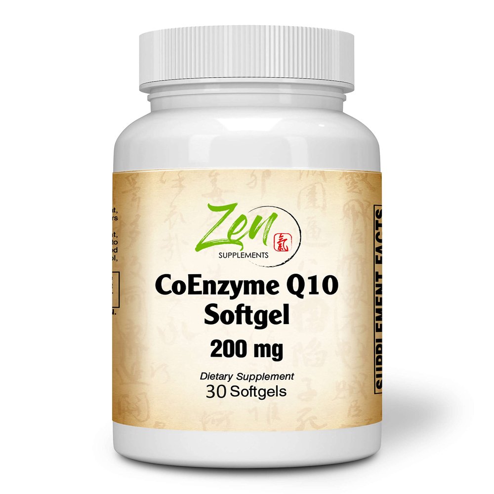 Zen Supplements CoEnzyme Q10 200mg - Coq 10 in Vitamin E Oil - Antioxidant Support, Heart Health, Energy, Healthy Cholesterol - Non-GMO & Gluten Free 30-Softgel