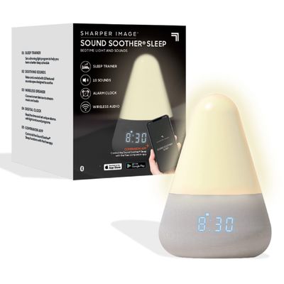 Sharper Image Sound Soother Intelligent Sleep Trainer & Aide, Bluetooth Speaker with 10 Built-in Soundscapes & Smart Clock, White Noise Machine, Companion App, Dimmable Light, Stress & Anxiety Relief