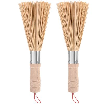 2pcs Bamboo Cleaning Brush Bamboo Pan Brush Wok Cleaning Kitchen Dish for Home Restaurant