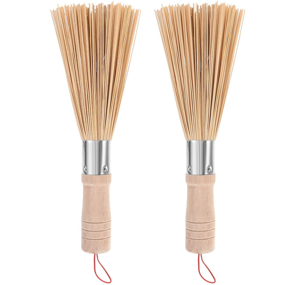 2pcs Bamboo Cleaning Brush Bamboo Pan Brush Wok Cleaning Kitchen Dish for Home Restaurant
