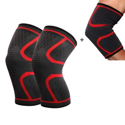 ADLIKES Knee and Elbow Pads Protective Gear Set (4pc) for Cycling Running Volleyball Crashproof Antislip for Youth Adults Red M