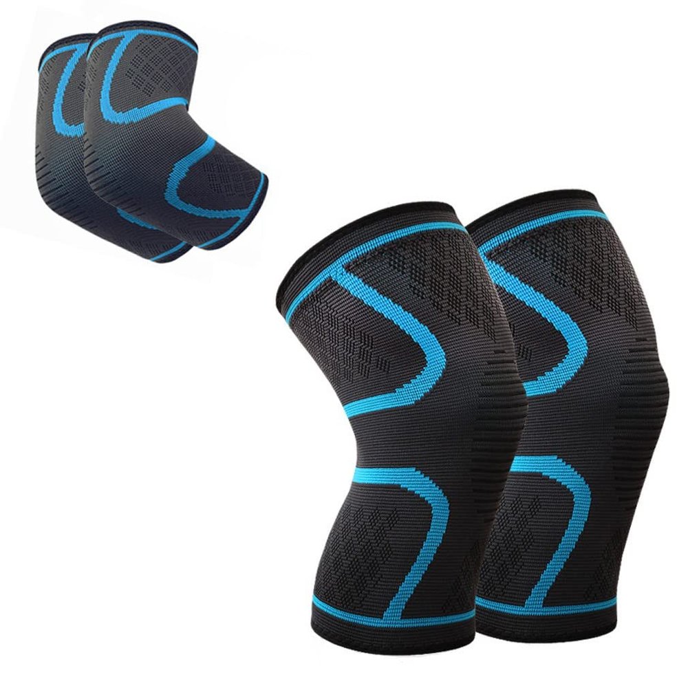 ADLIKES Knee and Elbow Pads Protective Gear Set (4pc) for Cycling Running Volleyball Crashproof Antislip for Youth Adults Azure M