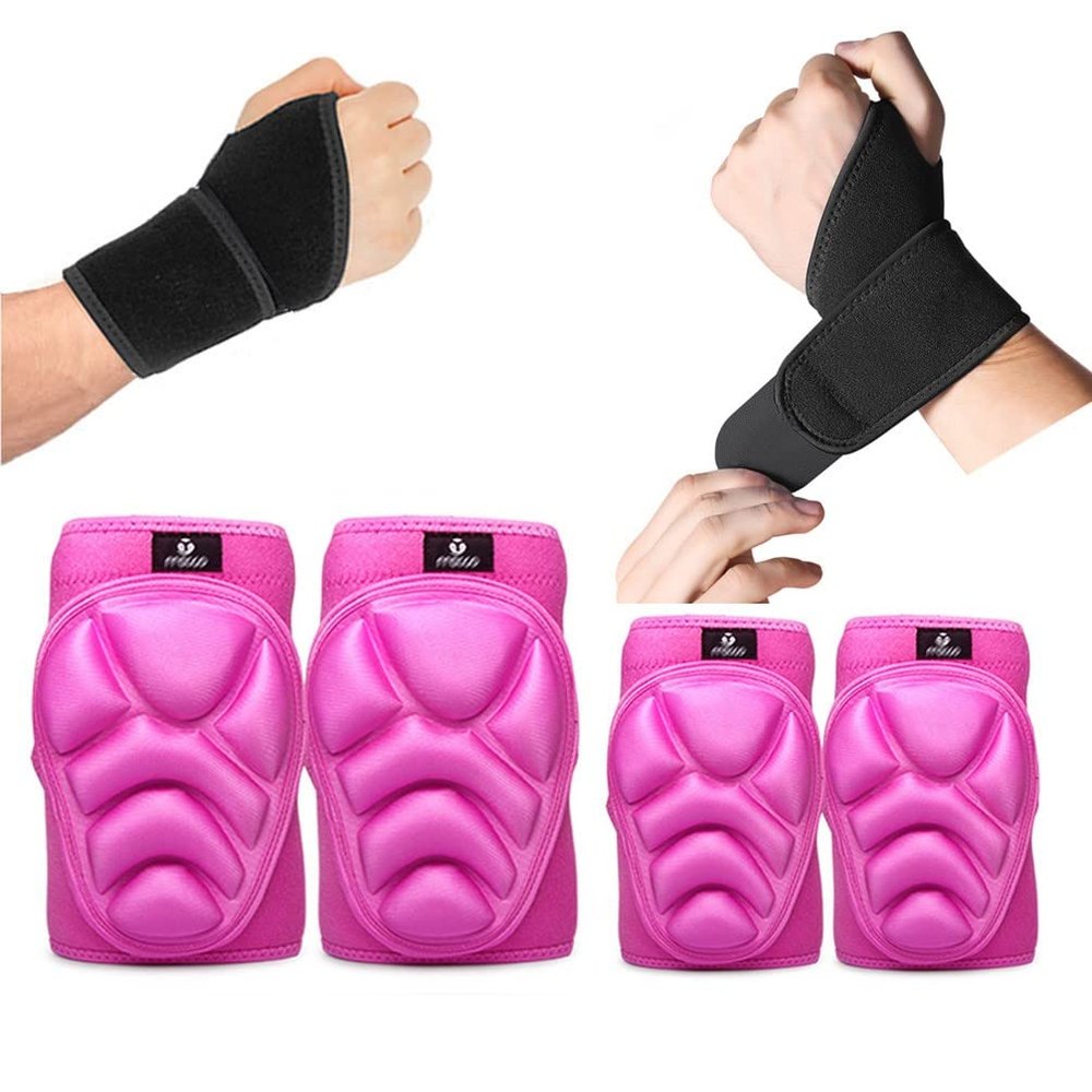 ADLIKES Knee and Elbow Pads Protective Gear Set (6pc) for Cycling Running Volleyball Crashproof Antislip for Women Men Adults Fuchsia XL