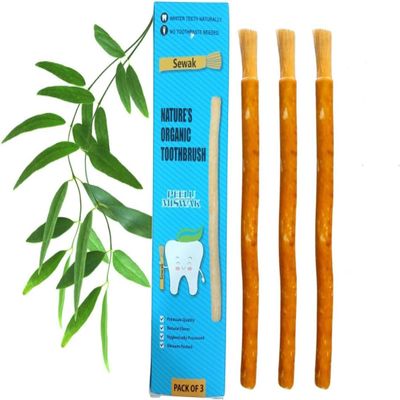 SEWAK Miswak Siwak Sticks for Teeth Natural Herbal Vacuum Sealed Arak Peelu Natural Toothbrush (3 Tooth Stick)