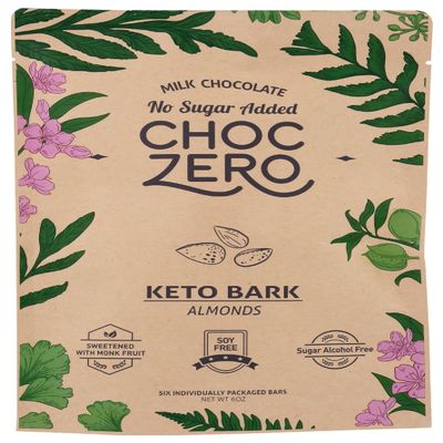 Choczero Milk Chocolate Almonds with Sea Salt Keto Bark, Sugar Free, Dairy Free, 6 Ounce (Pack of 12)