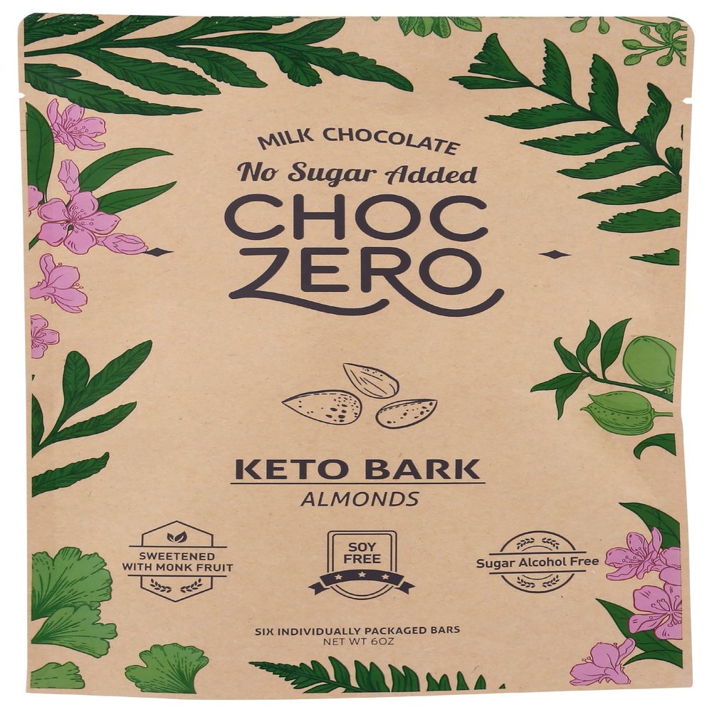 Choczero Milk Chocolate Almonds with Sea Salt Keto Bark, Sugar Free, Dairy Free, 6 Ounce (Pack of 12)
