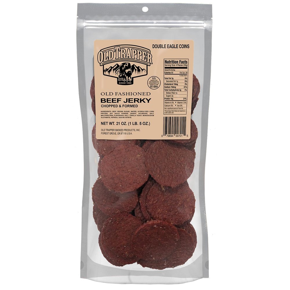 Old Trapper Double Eagle Beef Jerky, Old-Fashioned Flavor, 21 Ounce Package, Delicious Jerky Snacks, 10 Grams of Protein and 80 Calories per Serving (Pack of One)