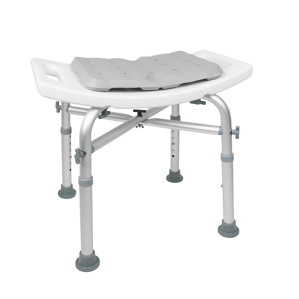 KMINA Shower Stool, Padded with Foam Cushion, Heavy Duty Double Reinforced Crossbar with 6 Height Adjustable, Tool Free, Anti-Slip, Made in Europe