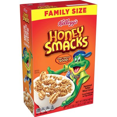 Honey Smacks Cold Breakfast Cereal, Made with Whole Grain, Kids Snacks, Family Size, Original, 21.2oz Box (1 Box)