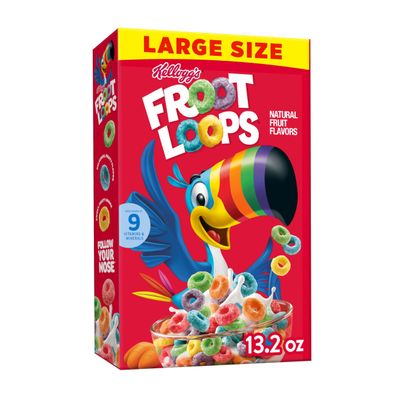 Kellogg's Froot Loops Breakfast Cereal, Fruit Flavored, Breakfast Snacks with Vitamin C, Large Size, Original, 13.2oz Box (1 Box)