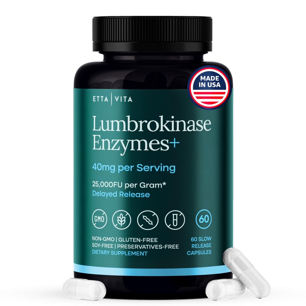 Potent Lumbrokinase Supplement 40mg/Serving (Max Activity - 800,000 Units) - Lumbrokinase Enzymes Capsules for Energy Support, Digestion, Detox, Cognition & Gut Health - Similar to Nattokinase