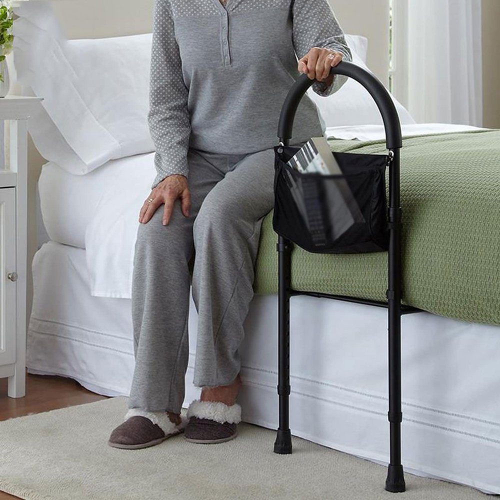 CTVR Safety Bed Rail with Organizer Pouch, Medical Bed Support Bar, Standing Bar Handle with Fall Prevention Guard, Suitable for Pregnant Women, Infants