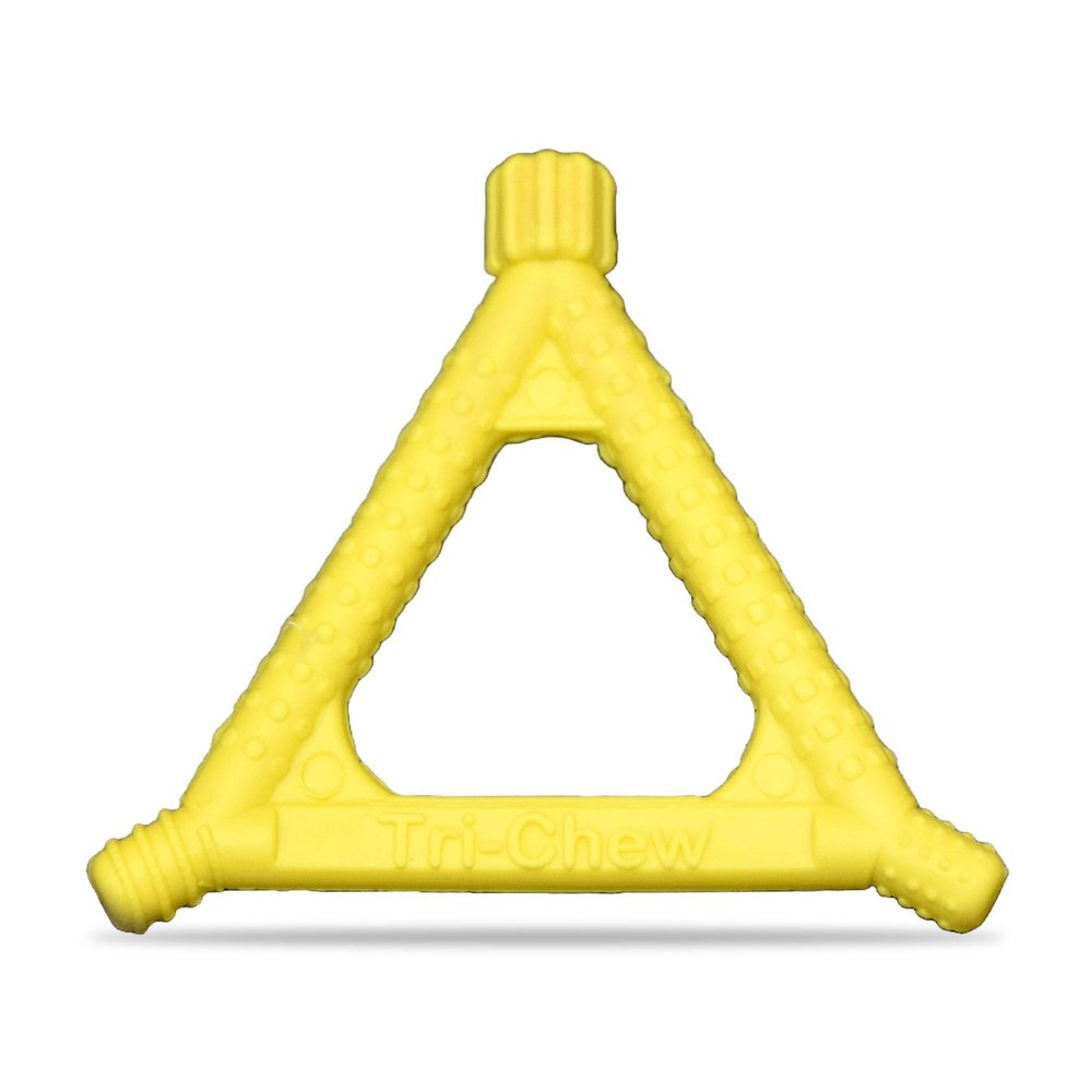 Beckman Oral Motor Tri Chew - Child Oral Motor Tool, Chewy Tubes for Sensory Kids, Autism Chew Tools, Stimulates Gums, Tongue & Lips, Triangular Grip, Dishwasher Safe, Soft Yellow Teether