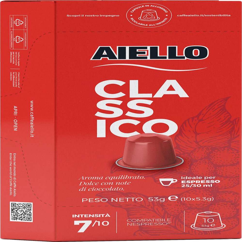 Aiello Caffe Italian Espresso 10 Capsule Pack Compatible with Nespresso Original Machine Single Cup Coffee Pods (Classico)