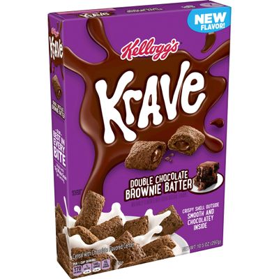Krave Cold Breakfast Cereal, Chocolate Cereal, Kids Snacks, Double Chocolate Brownie Batter, 10.5oz Box