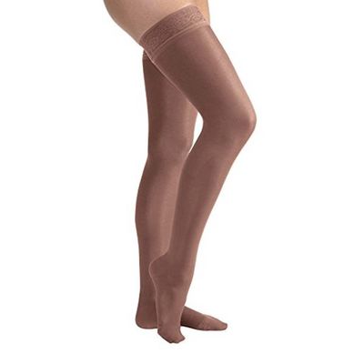 JOBST UltraSheer Compression Stockings, 30-40 mmHg, Thigh High, Silicone Lace Band, Closed Toe, Espresso, Large
