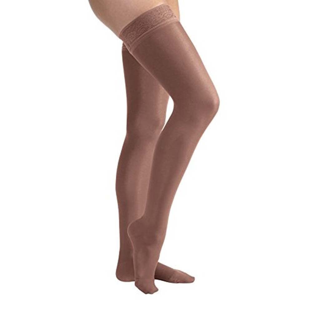 JOBST UltraSheer Compression Stockings, 30-40 mmHg, Thigh High, Silicone Lace Band, Closed Toe, Espresso, Small