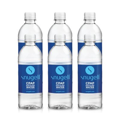 Snugell Distilled Water for CPAP Machines - Travel Size Bottles, Clean Multi-Use Hydration - Made in USA, Up to 15 Days Supply - 16.9 Fl Oz (Pack of 6)