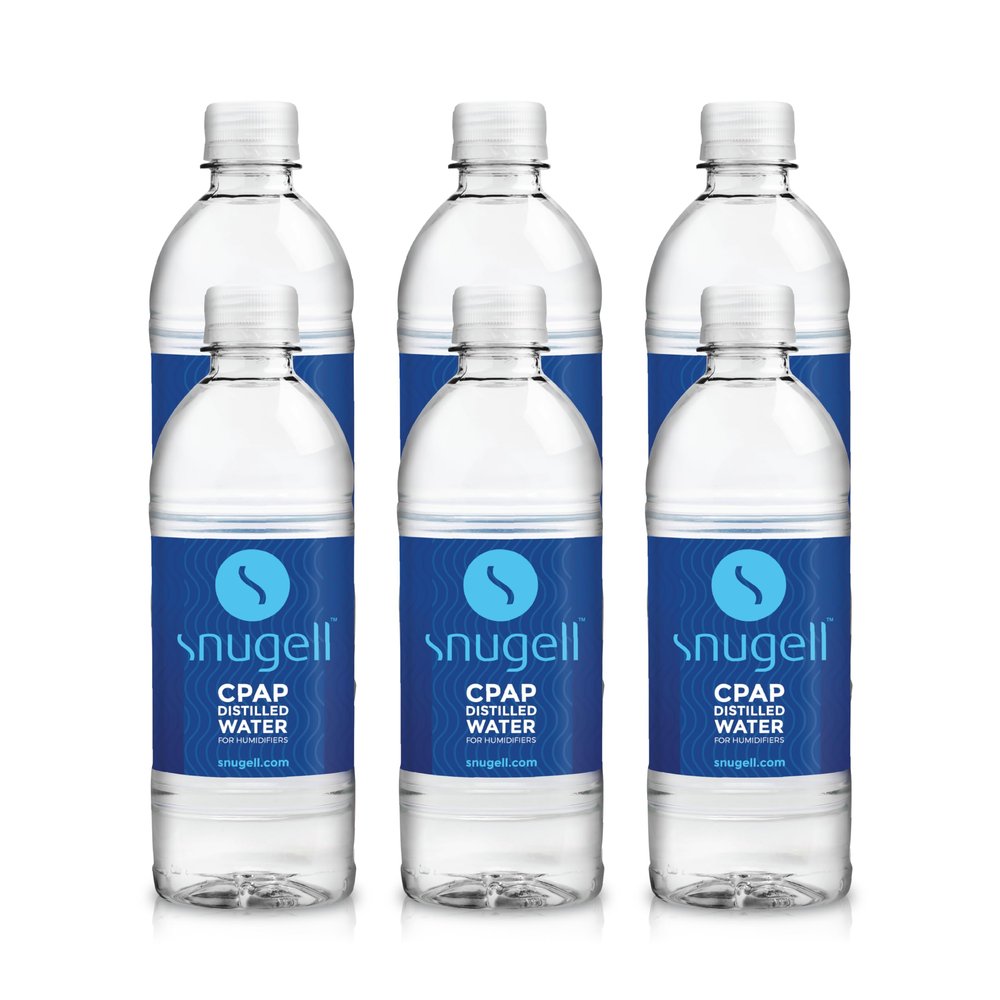 Snugell Distilled Water for CPAP Machines - Travel Size Bottles, Clean Multi-Use Hydration - Made in USA, Up to 15 Days Supply - 16.9 Fl Oz (Pack of 6)