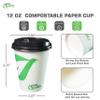 12 oz Compostable Paper Cups with Black Dome Lids - Biodegradable Disposable White Paper Coffee Cups PLA Lined - Eco-friendly Hot and Cold Drinking Cups (150) view 3