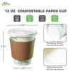 12 oz Compostable Paper Cups with White Flat Lids and Sleeves - Biodegradable Disposable White Paper Coffee Cups PLA Lined - Eco-friendly Hot and Cold Drinking Cups (300) view 3