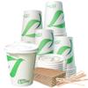 12 oz Compostable Paper Cups with White Flat Lids, Sleeves and Wooden Stirrers - Biodegradable Disposable White Paper Coffee Cups PLA Lined - Eco-friendly Hot and Cold Drinking Cups (500) view 1