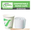 12 oz Compostable Paper Cups with White Flat Lids and Wooden Stirrers - Biodegradable Disposable White Paper Coffee Cups PLA Lined - Eco-friendly Hot and Cold Drinking Cups (50) view 4