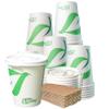 12 oz Compostable Paper Cups with White Flat Lids and Sleeves - Biodegradable Disposable White Paper Coffee Cups PLA Lined - Eco-friendly Hot and Cold Drinking Cups (1000) view 1