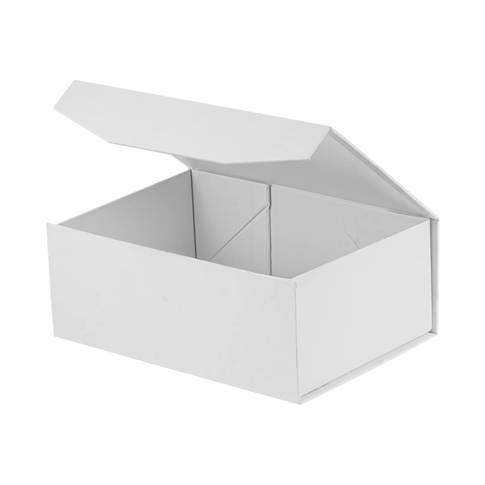 OBMMIRAO 5PCS White Gift Box 9.5x7x4 Inches, Sturdy Gift Box with Lid for Gift Packaging, Foldable Magnetic Closure Storage Boxes Rectangle Collapsible Box (White/5PCS)