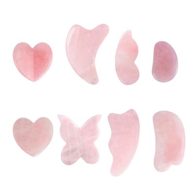8 Piece Handmade Natural Rose Quartz Scraping Board Scraping Massage Tool Scraping Board GuaSha Facial Tool Set Facial Skin Care,Scraping 8pc