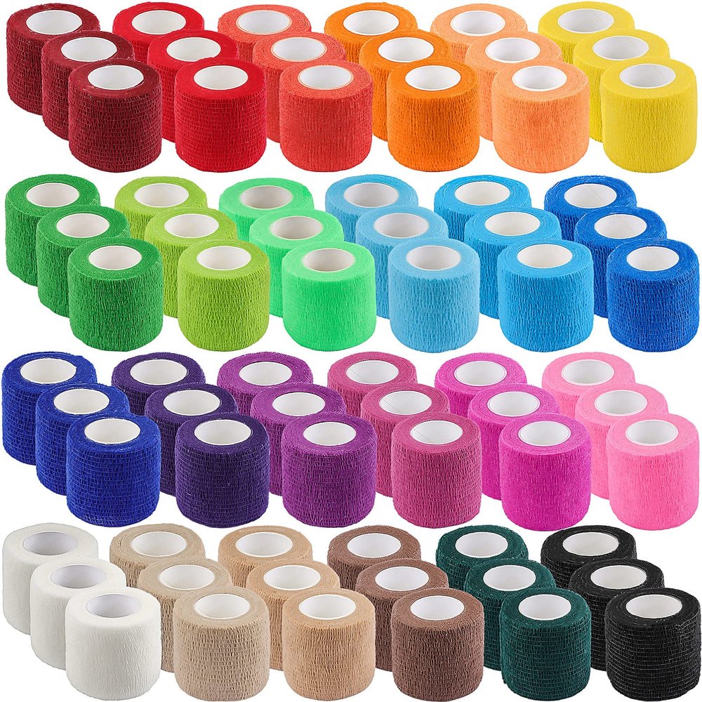 72 Pack Self Adhesive Bandage, Athletic Elastic Cohesive Bandage, Breathable Self Adherent Wrap for Pets, 2 Inch x 5 Yard Stretch Bandage Sports Wrap for Wrist Ankle Swelling Sprains, 24 Colors