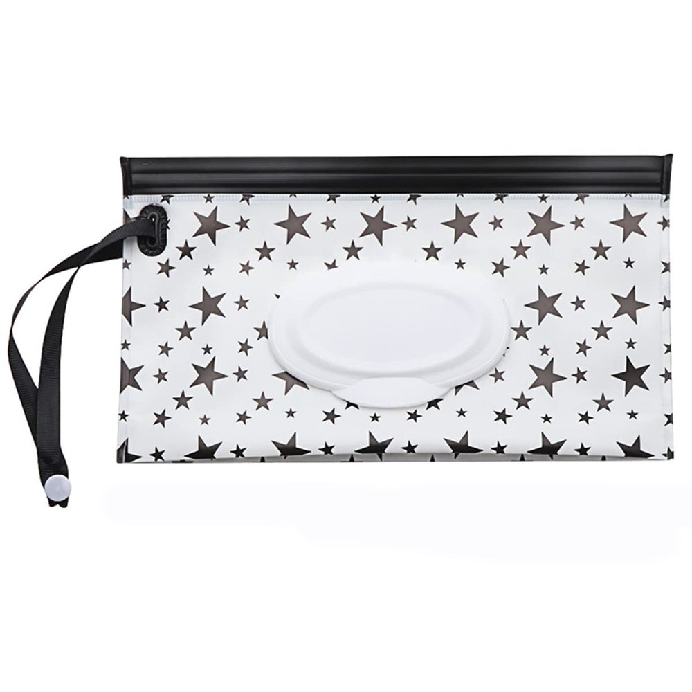 5 piecesSnap Strap Portable Baby Wet Wipes Bag Tissue Box Container Eco-friendly Easy-carry Clamshell Cosmetic Cleaning Cases 24*13.5cm(random hair)