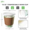 12 oz Compostable Paper Cups with White Flat Lids, Sleeves and Wooden Stirrers - Biodegradable Disposable White Paper Coffee Cups PLA Lined - Eco-friendly Hot and Cold Drinking Cups (200) view 3