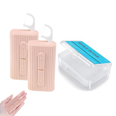 Holy rose Portable Dental Floss Dispenser 2 Box, Portable Floss Picks Case with Adult Floss Sticks 80 Count,Flossers Toothpicks Boxs Perfect for Home,Travel Cleaning Teeth Oral Care Best Tool(Pink)