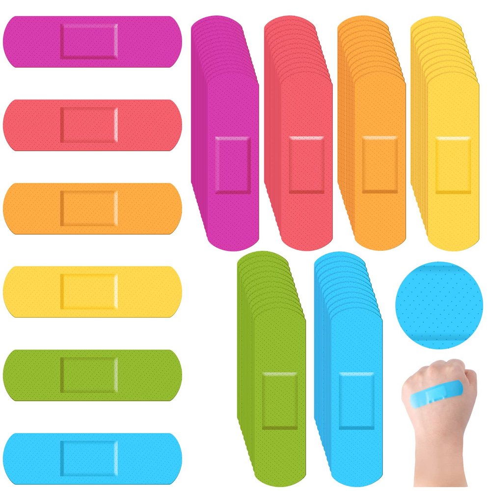 Yinder 120 Pcs Kids Bandages Bulk Colorful Flexible Bandages Neon Waterproof Breathable Strip Protect Cuts and Scrapes for Children Toddlers, 2.83'' x 0.75''