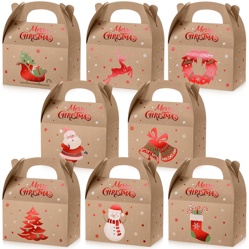 TaoBary 24 Pcs Christmas Goody Candy Boxes Cardboard with Handles 3D Christmas Favor Boxes with Vibrant Print for Party Gifts Candy Chocolate Treats and Cookies Favors (Polka Dots Style)