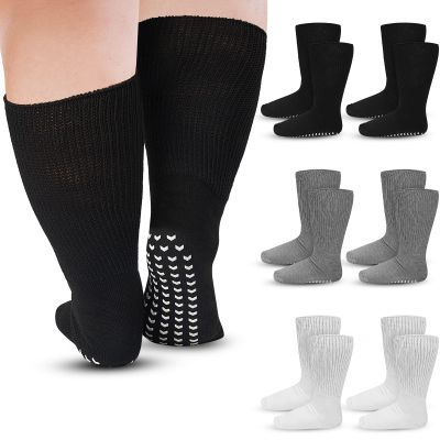 Henoyso 6 Pairs Extra Width Socks for Swollen Feet Extra Width Hospital Socks Oversized Cotton Non Slip Cast Anti Slip for Men Women Diabetic Elderly Legs Lymphedema Bariatric