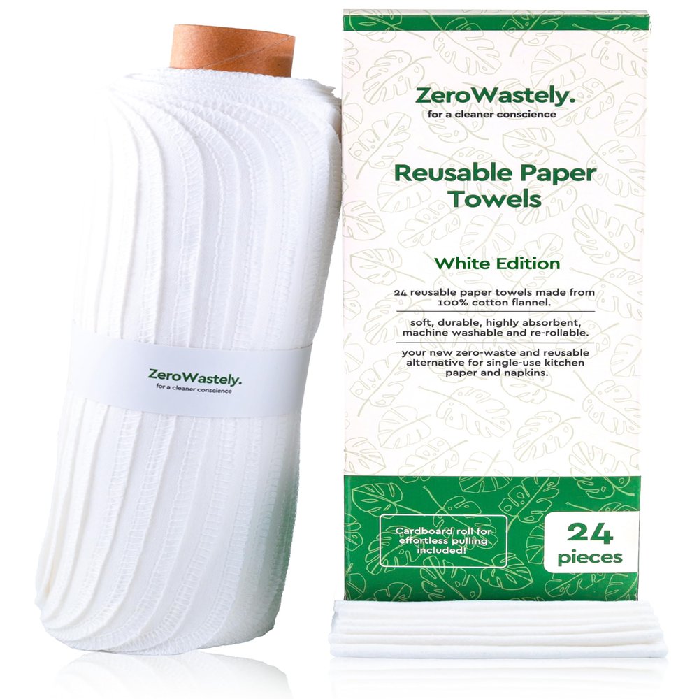 Reusable Paper Towels - Value Pack of 24 Paperless Paper Towels! - 100% Cotton, Super Soft, Absorbent, Washable and Made To Last