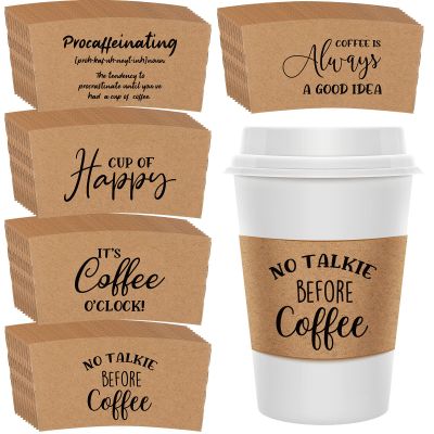 Eaasty 50 Pack Funny Printed Coffee Sleeves Disposable Corrugated Coffee Cup Sleeves 12-20 oz Kraft Paper Cup Heat Insulation Covers for Hot Chocolate Cocoa Tea Cold Beverage