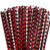 100Pcs Christmas Paper Straws White Red Black Plaid Drinking Straws Disposable Drinking Straws Holiday Straws for Christmas Anniversary New Year Wedding Birthday Farmhouse Party Supplies view 1