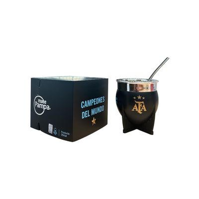MATE PAMPA AFA XL CON BOMBILLA ACERO INOXIDABLE OFICIAL ARGENTINA MESSI NEGRO