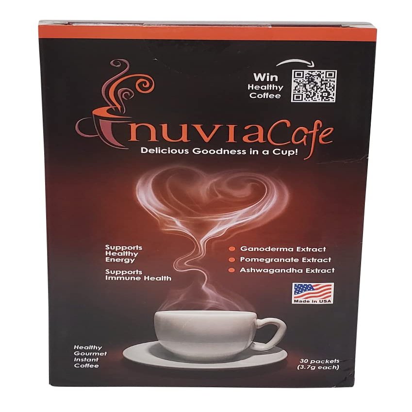 Nuvia Healthy Gourmet Instant Coffee, Dairy Free, Lactose Free, No GMOs, No Salt, Soy Free, Vegan, with Organic Ganoderma, Pomegranate and African Mango Extracts, 30 packets, 3.7g each, Pack of 1