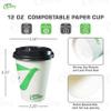 12 oz Compostable Paper Cups with Black Dome Lids and Wooden Stirrers - Biodegradable Disposable White Paper Coffee Cups PLA Lined - Eco-friendly Hot and Cold Drinking Cups (500) view 3