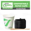 12 oz Compostable Paper Cups with Black Dome Lids and Wooden Stirrers - Biodegradable Disposable White Paper Coffee Cups PLA Lined - Eco-friendly Hot and Cold Drinking Cups (150) view 4