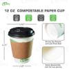 12 oz Compostable Paper Cups with Black Dome Lids and Sleeves - Biodegradable Disposable White Paper Coffee Cups PLA Lined - Eco-friendly Hot and Cold Drinking Cups (300) view 3