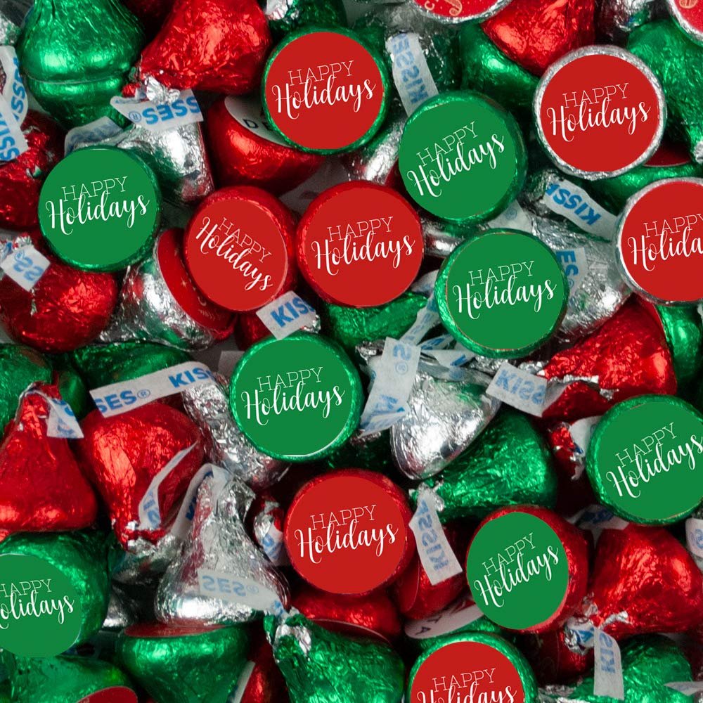 90ct Christmas Candy Kisses Party Favors with Happy Holidays Stickers (1 lb + 1 Sheet of Stickers) - Assembly Required