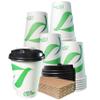 12 oz Compostable Paper Cups with Black Dome Lids and Sleeves - Biodegradable Disposable White Paper Coffee Cups PLA Lined - Eco-friendly Hot and Cold Drinking Cups (400) view 1